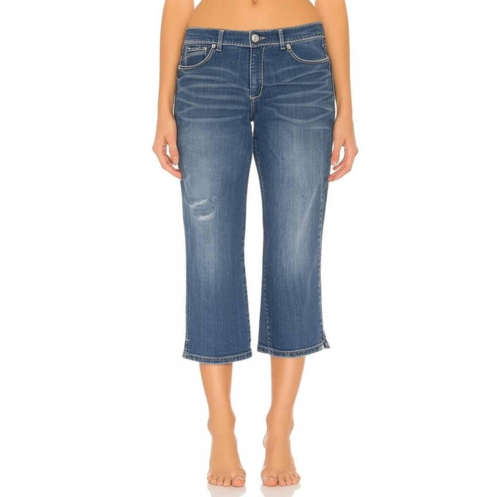 CODE BLEU Womens Capri Jeans Size 16 Blue Embellished Rhinestone Boho‎